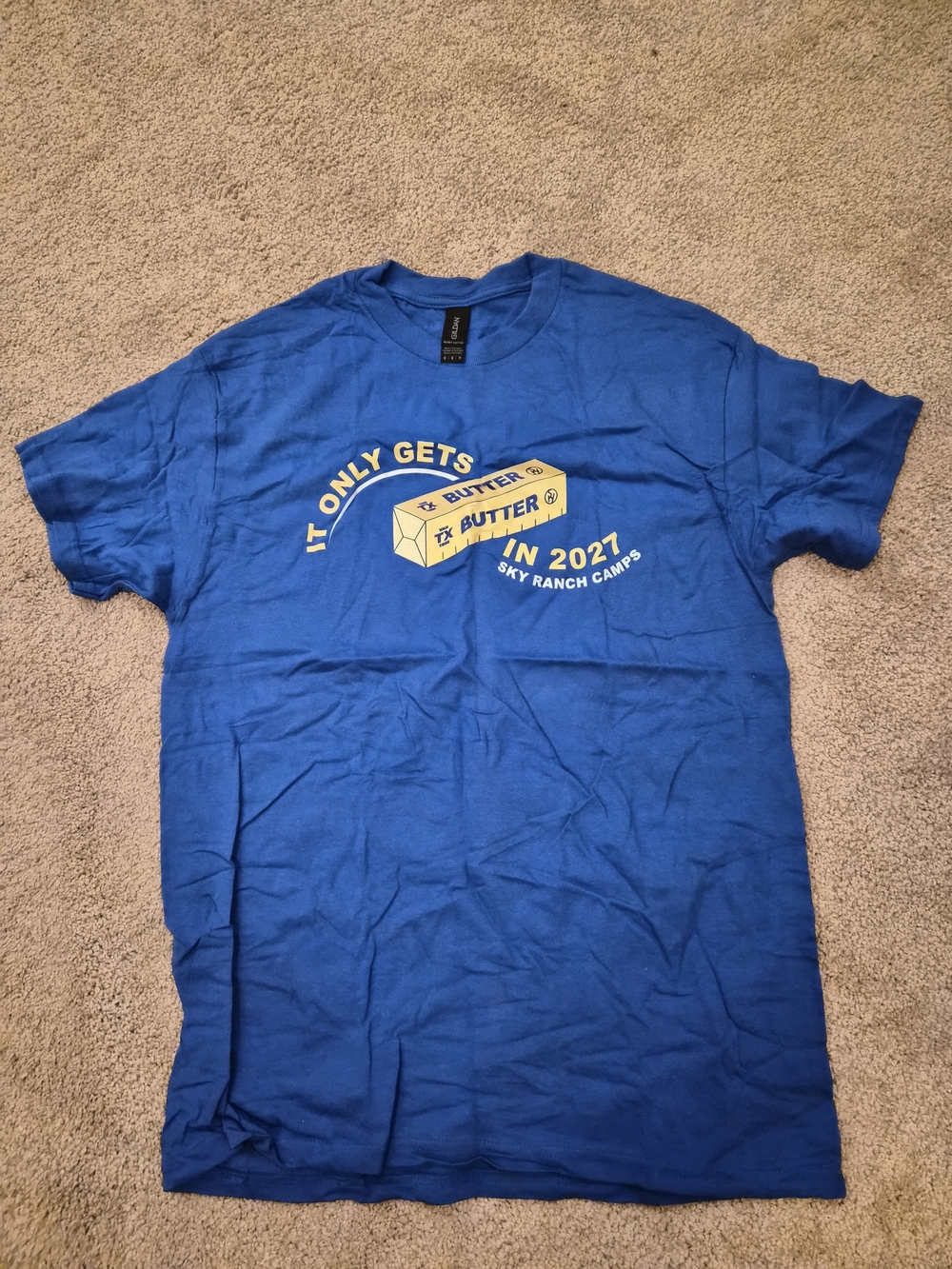 New 'It Only Gets Butter in 2027' Blue Graphic Tee Sky Ranch Adult Medium